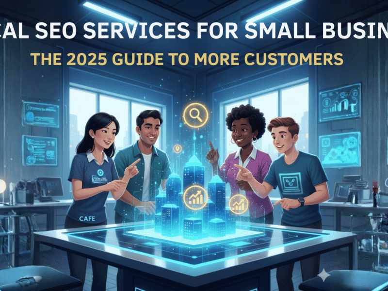 Local SEO services for small business in 2025 with map and pins illustration