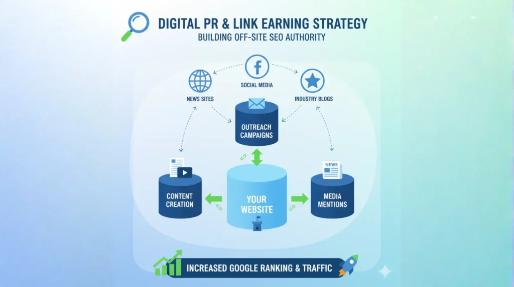 Digital PR and Link Earning Digital PR campaigns and link earning help businesses build SEO authority