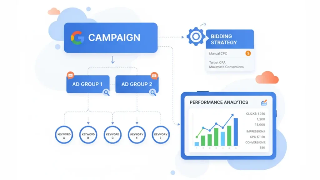 Example of Google Ads campaign setup for PPC services