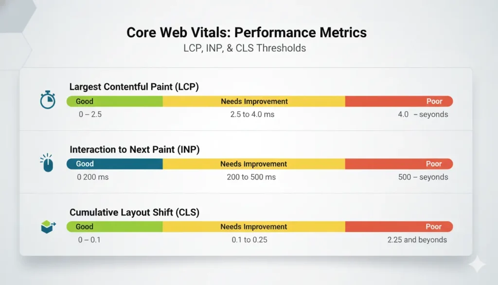 LCP, INP, CLS performance metrics chart