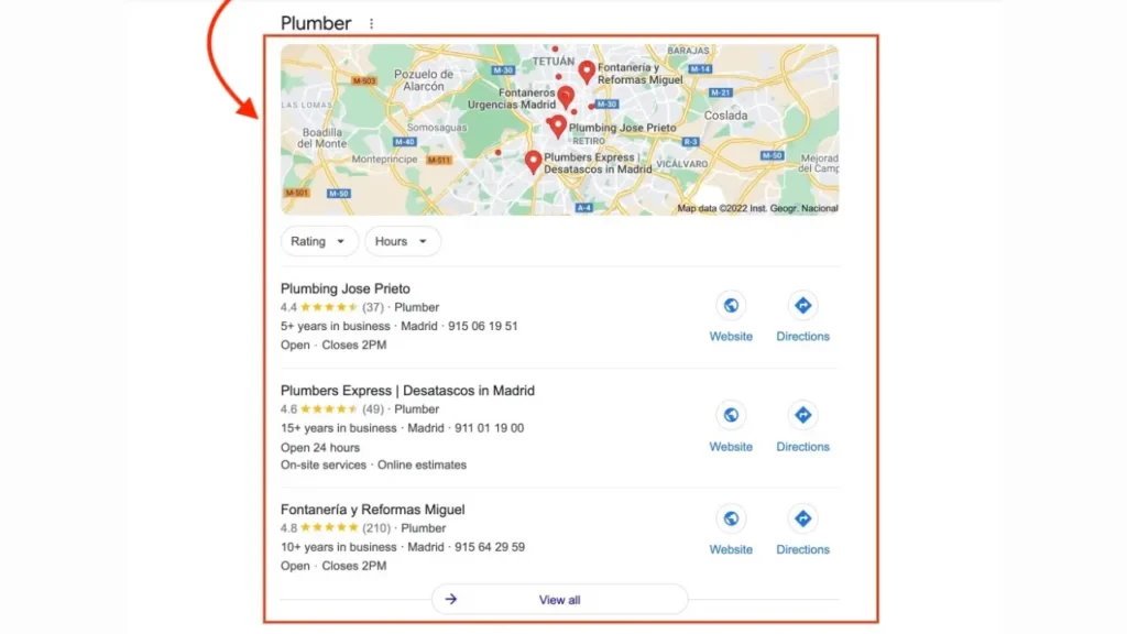 Google Map Pack example for local SEO search results in 2025