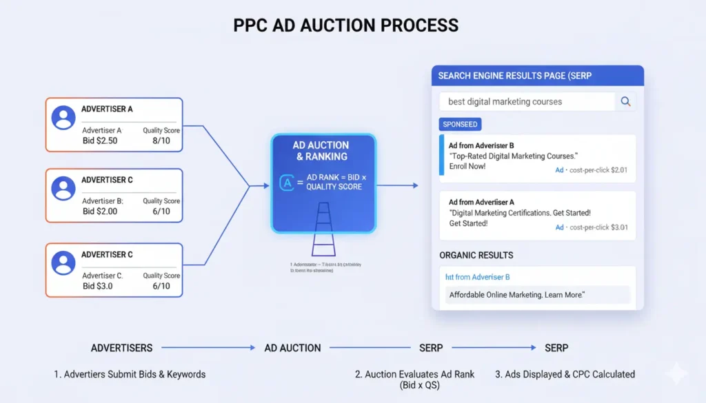 How PPC advertising works – ad auction and ranking model