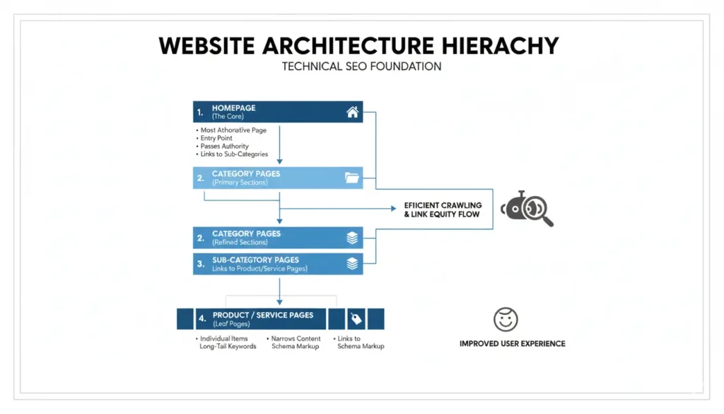 Website architecture hierarchy for technical SEO