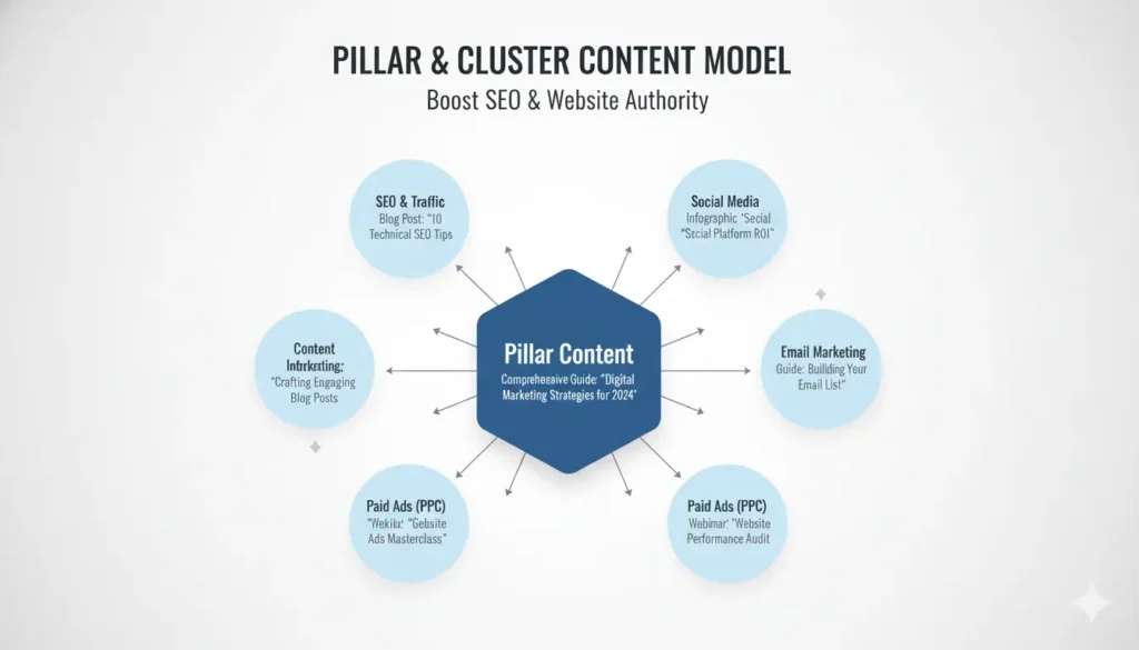 Visual showing pillar & cluster content model