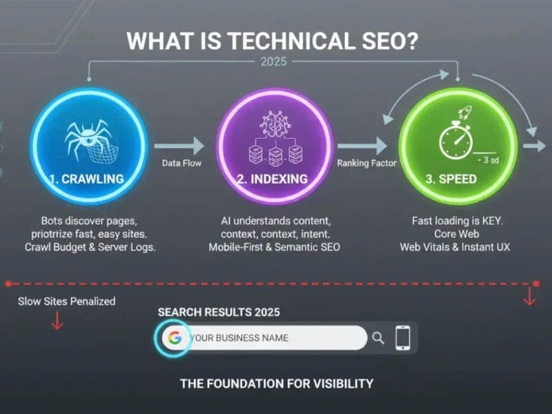 What is technical SEO explained with crawling indexing speed diagram 2025