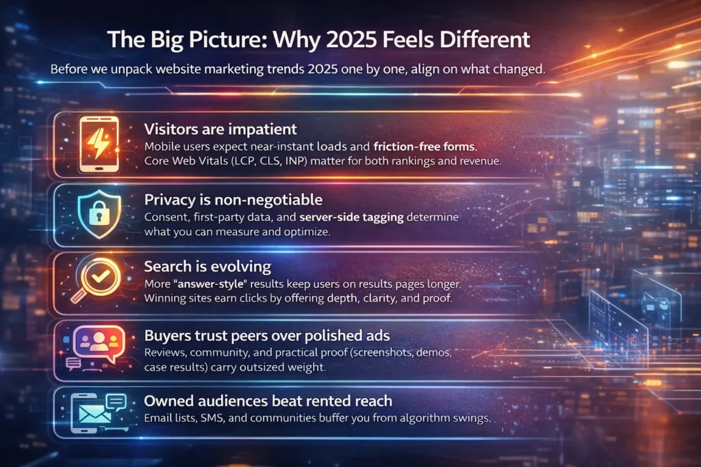 context, let’s dig into the website marketing trends 2025 that actually move traffic, leads, and revenue.