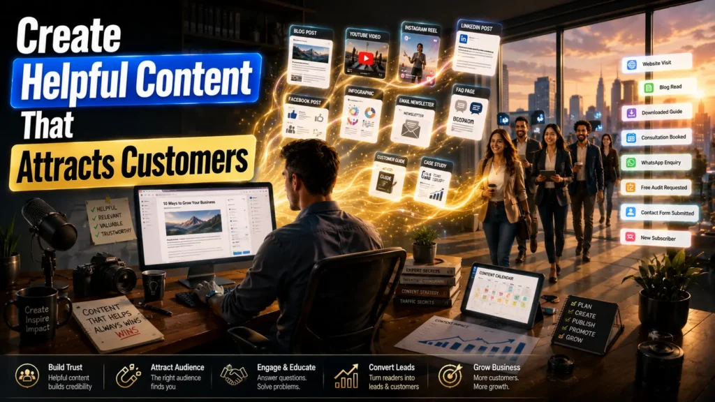 Content creator producing blogs, videos, and social media content that attracts customers through content marketing, SEO, website traffic, and digital engagement.